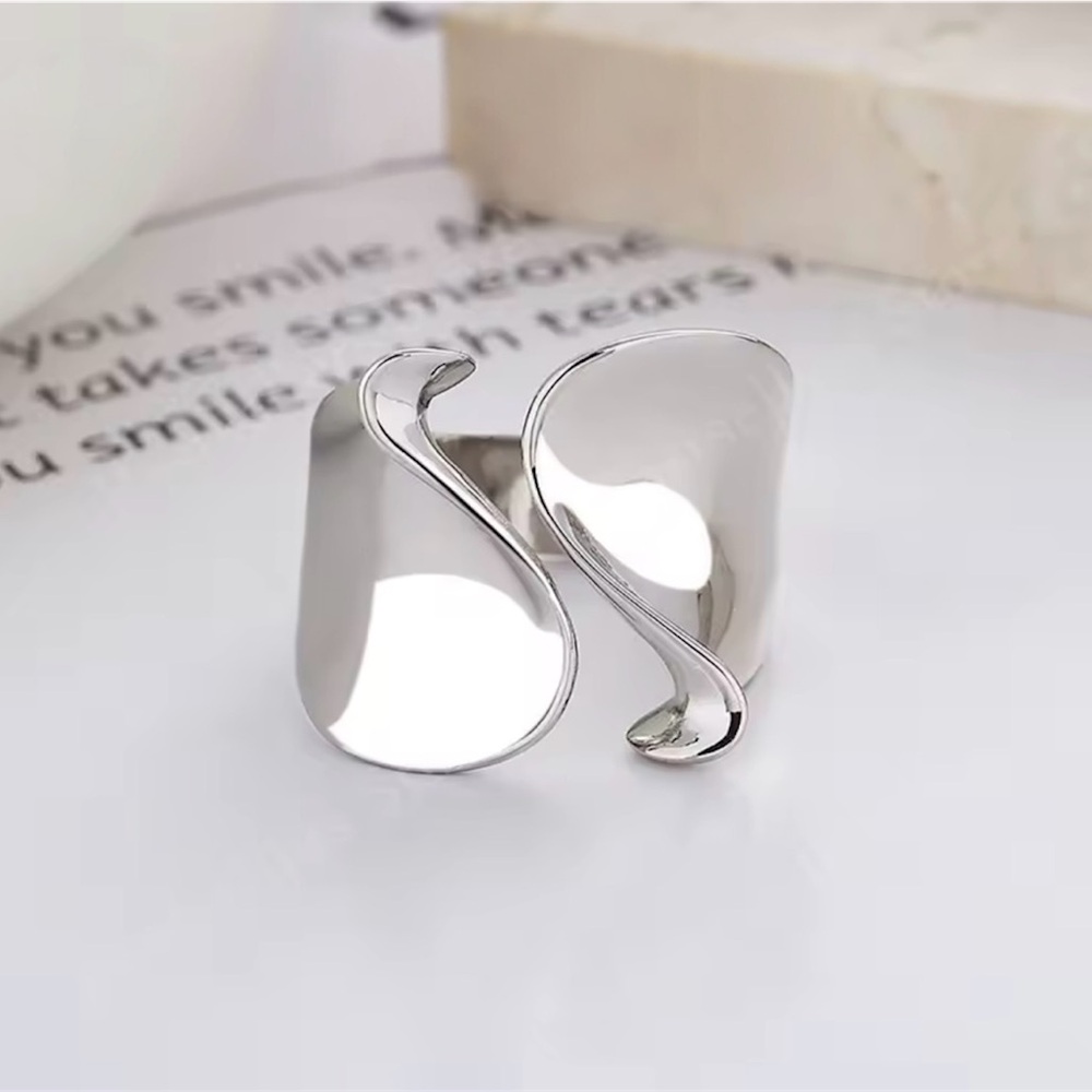 New Wide 925 Silver Sculptural Abstract Open Band Adjustable Ring - Picture 3 of 5